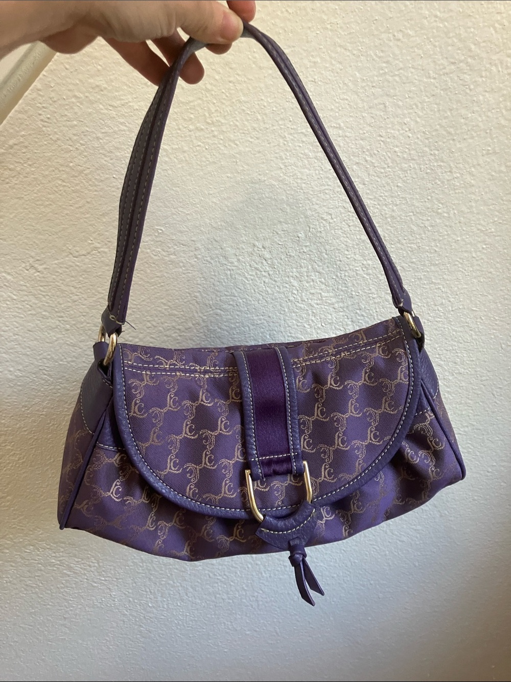 Y2k RARE FIND Liz Claiborne Purple Logo Jacquard Shoulder Bag